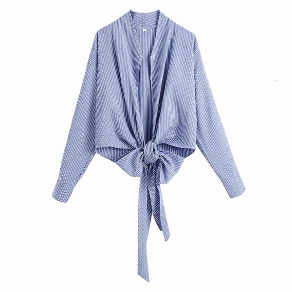 

casual dresses women v neck bandage blouse 2021 spring-autumn fashion ladies korean minimalism female blue stripes shirt bn6r, Black;gray