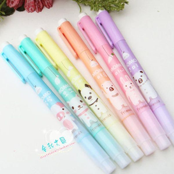 

highlighters 6pcs cute design double-headed highlighter pen fluorescent stationery office school supplies, Black;red