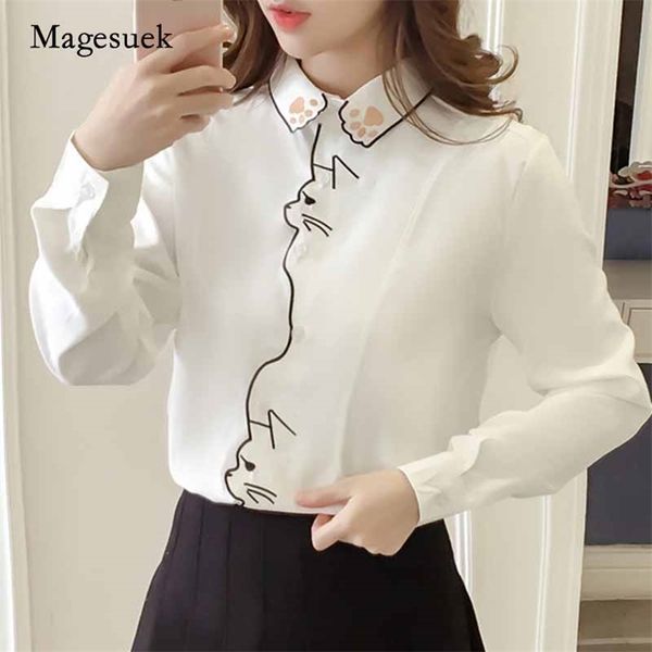 Office Kız Gömlek Kadın Sonbahar Desen Beyaz Kadın Tops Uzun Kollu Nakış Bluzlar Blusa 7902 50 210518