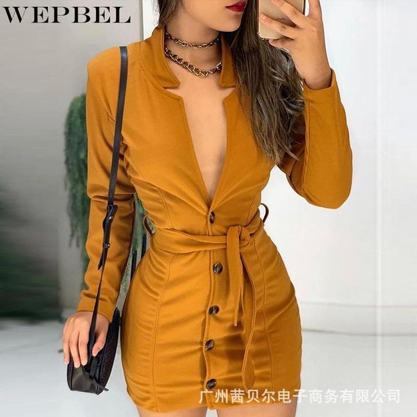 

ethnic clothing wepbel women elegant single breasted bodycon dress ladies long sleeve turn down collar lace up slim fit pencil, Red