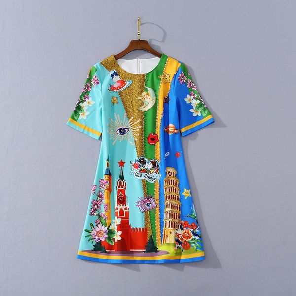 

casual dresses european and american women's clothing summer style with short sleeves cartoon printed nail beads fashionable dress hxrd, Black;gray