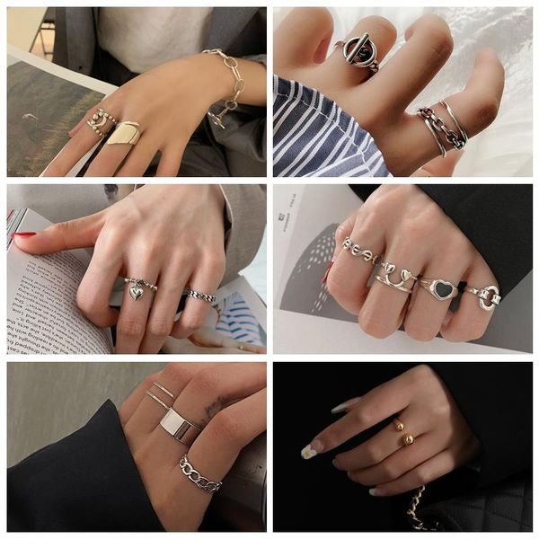 

boako vintage love open rings for women girl punk hip hop opening adjustable ring korean statement jewelry gift anillos wedding, Slivery;golden