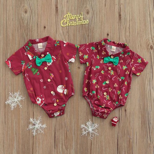 

rompers citgeesummer christmas infant baby boy bodysuit short sleeve lapel neck bow tie button loose jumpsuit xmas clothes, Blue