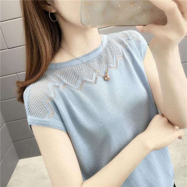 

women's sweaters ice silk short-sleeved t-shirt hollow loose knit sweater women 2021 spring summer trendy compassionate, White;black