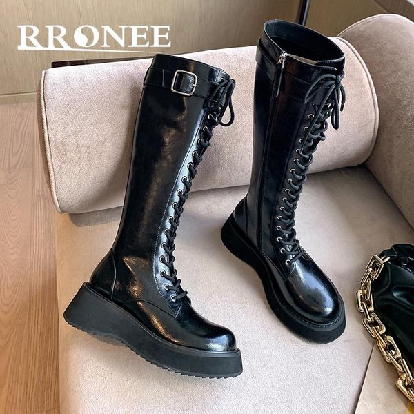 

boots platform strap tall knight woman small thin, Black