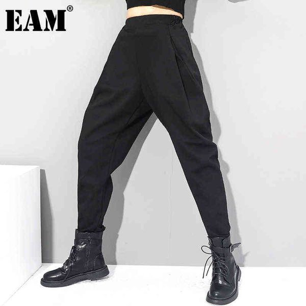 

[eam] high elastic waist black brief long harem trousers loose fit pant fashion spring autumn 1dc419 211124, Black;white