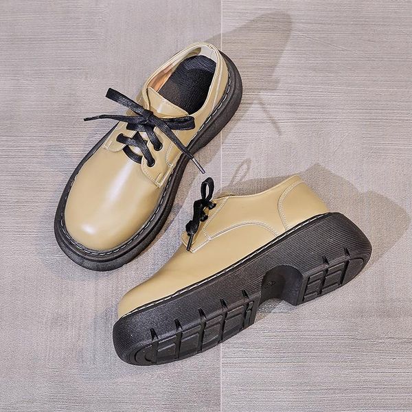 

dress shoes dlek women pumps y2k style lace-up round toe female loafers platform casual slip-on chunky heels lady, Black