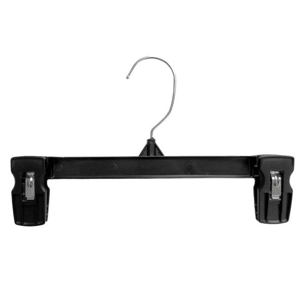 

pack recycled heavy duty plastic bottoms hangers 12 inch with ridged pinch clips pants hangers, black & racks
