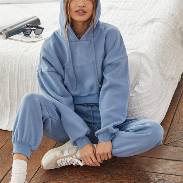 

women's two piece pants autumn sweat suits women matching sets cropped hoodies sweatshirt with baggy sweatpants track suit joggers 2021, White