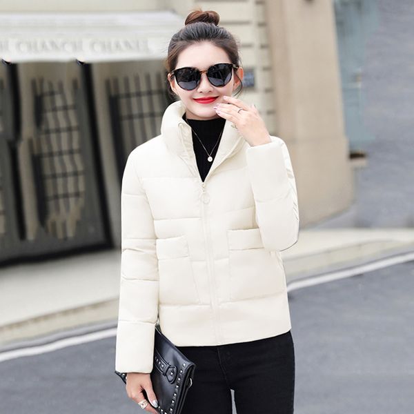 

stand collar thick parkas womanfemale cold coat solid short style women's winter jackets loose cotton padded casual, Black