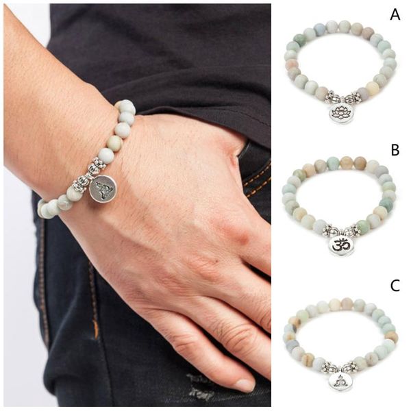 

matte frosted amazonite beads with lotus buddha charm yoga bracelet necklace fashion women bracelets, Golden;silver