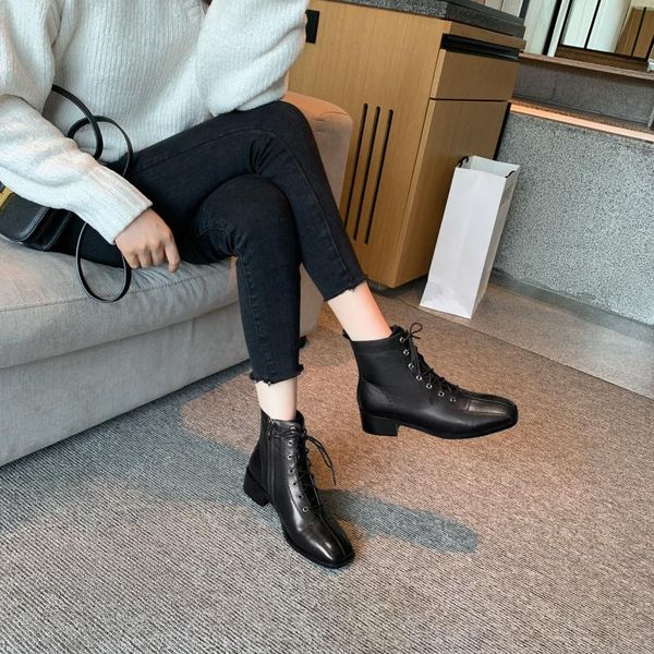 

dress shoes spring and autumn 2021 fashion leather thin boots women's trendy all-match motorcycle x414, Black