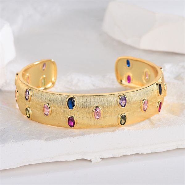 

italian craftsmanship european and american colorful gemstone bangle bracelets palace style 18k gold plated narrow bracelet retro elegant la, Black
