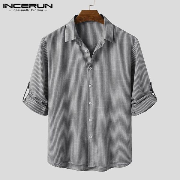 

stylish men striped shirt long sleeve 2021 button chic brand blouse streetwear turn down collar casual camisa masculina incerun men's s, White;black