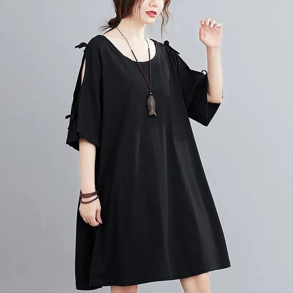 

size 8xl 150kg summer women dresses black o neck short sleeve strapless ladies plus clothing, Black;gray