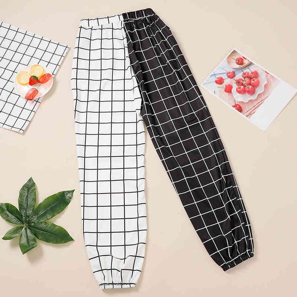 

Women's Pants & Capris Women Patchwork Plaid Jogger Contrast Color High Waist Elastic Sport Female Summer Casual Fashion Ladies Sweatpants F8WQ, Black;white