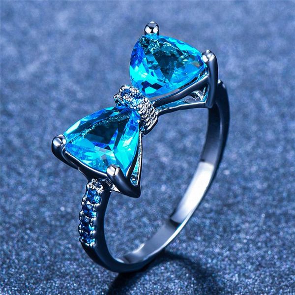 

wedding rings dainty bridal crystal engagement ring cute female rainbow bowknot zircon vintage silver color thin for women, Slivery;golden