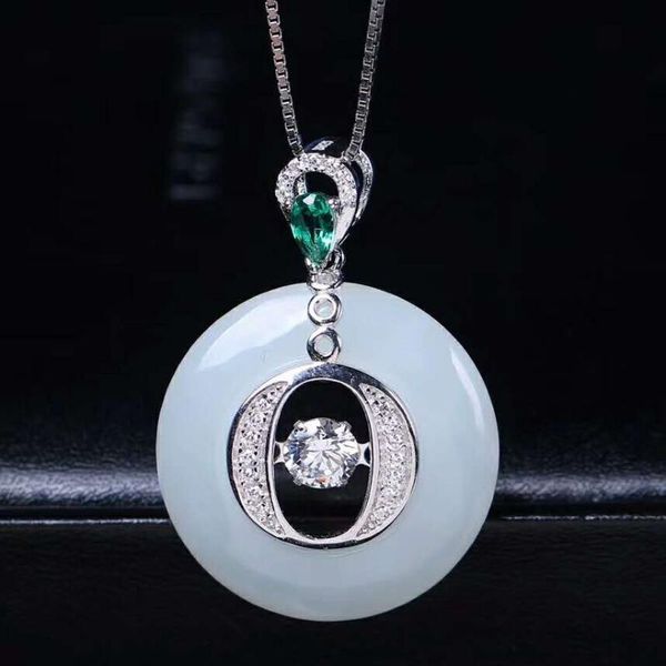 

lockets hetian baiyu silver inlay pendant white jade big h34#
