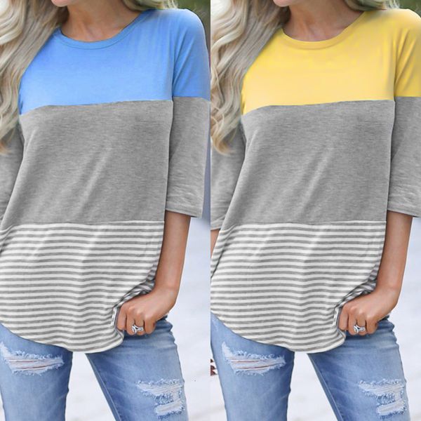 

women's t-shirt european and american selling , round neck three-quarter sleeve stitching t-shirt 20096 kgb9, White