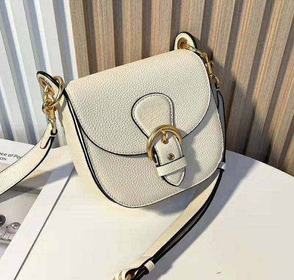 

news fashion designer lichi pattern saddle shoulder bags real calf leather women cross body round shape baguette flip cover buckle hasp hand
