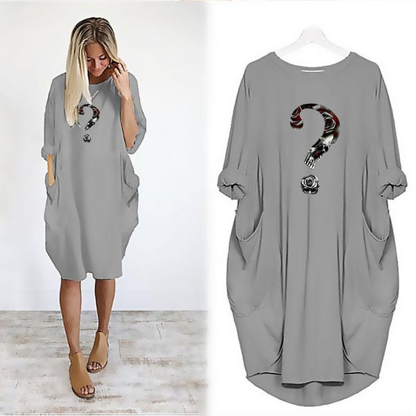 

casual dresses long sleeve midi sundress skull symbol cartoon print dress vestidos harajuku streetwear party loose robes femme, Black;gray