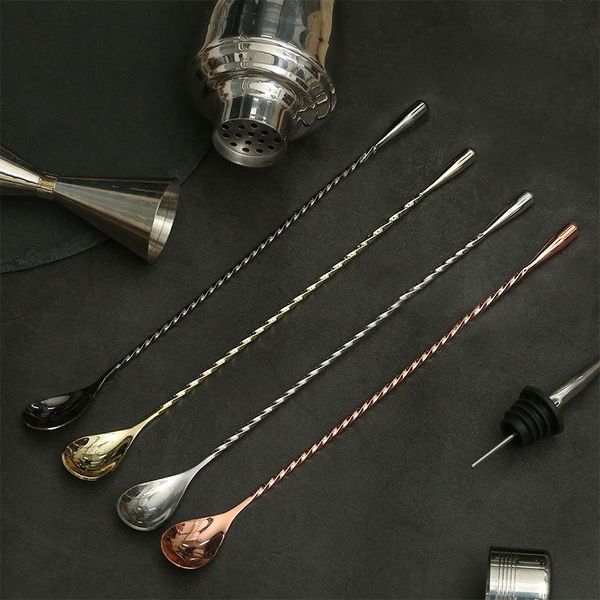 

spoons long handle stainless steel spiral cocktail teadrop scoops bartender stirring tools kitchen supplies accessories 30/40cm
