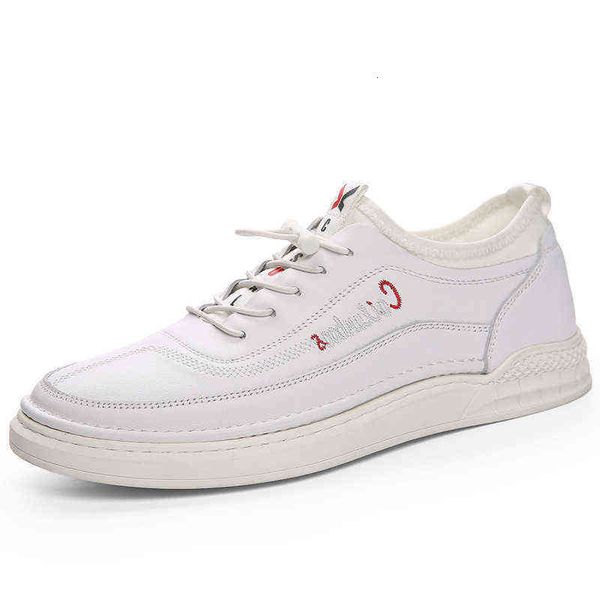 

2021 autumn heightening men's sho sports leisure breathable white leather fashion