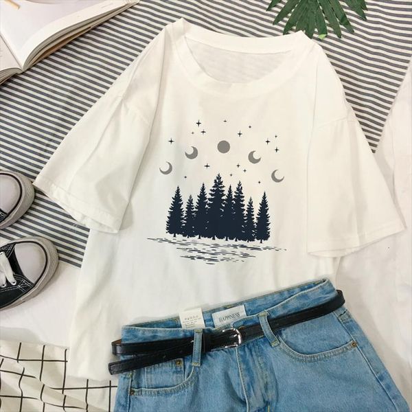 

dark forest print letter ins men retro universe faith harajuku summer and women t shirt chic casual short sleeve, White;black