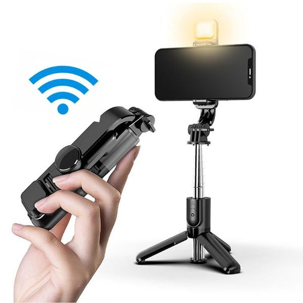

selfie monopods bluetooth-compatible wireless stick mini tripod extendable monopod with fill light remote shutter for ios android phone