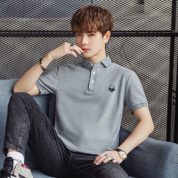 

2021 summer korean slim fit lapel polo fashion men's top, Black