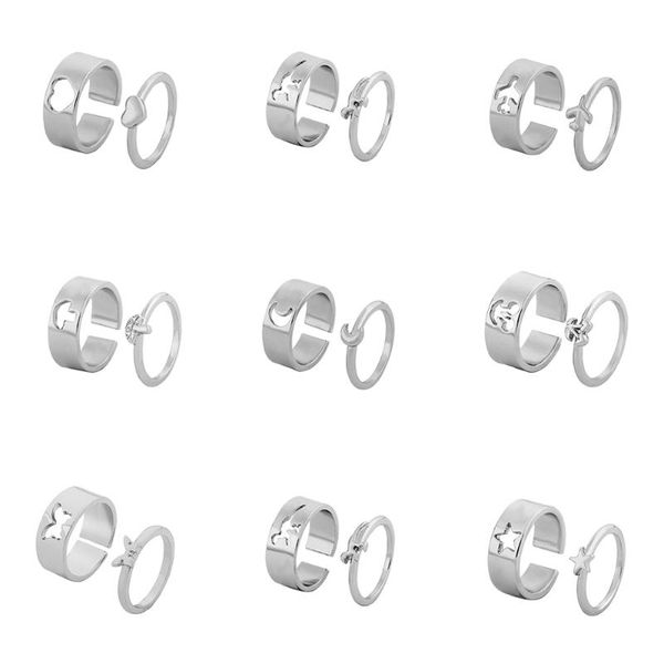 

wedding rings multiple butterfly dinosaur plane mushroom cherry matching couple open heart moon star ring set for lovers couples women, Slivery;golden