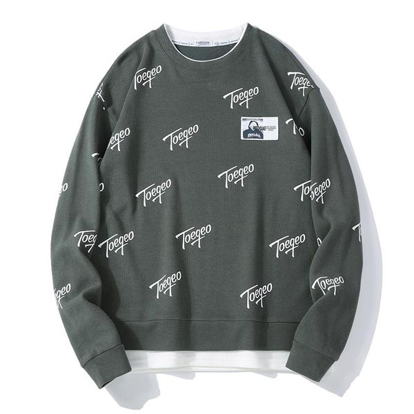 

men's thermal underwear men round neck fake two pieces of casual hip-hop sweatshirts 2021 fall fashion cotton sweatshirt street couple, Black;white