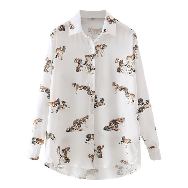 

fashion women's tiger print long sleeve shirt, White;black