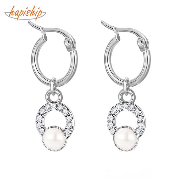 

hoop & huggie hapiship fashion stainless steel hollow round cz earring for women everyday wholesale jewelry e002, Golden;silver