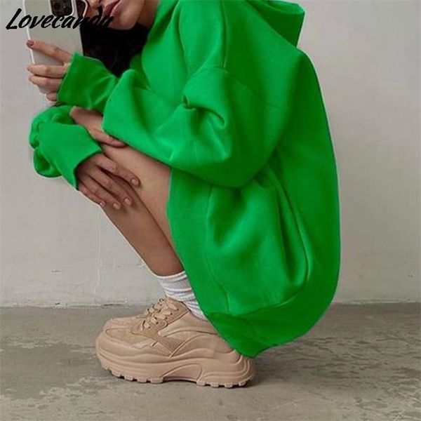 

women green casual fashion solid color pullover hoodies autumn winter female oversized long sleeve retro jumper sweatshirt 211027, Black