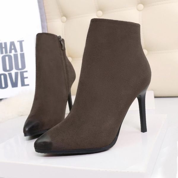 

boots 8221-1 style fashion simple thin heel high suede pointed nightclub short and bare, Black