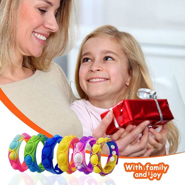

decompression fidget pop finger toys bracelet puzzle press stress wristband push bubble silicone bracelets sensory tie-dyed snap ring g71zow