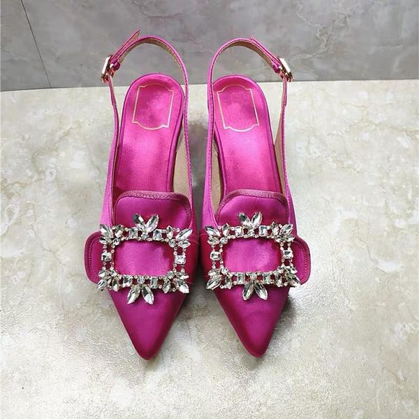 

dress shoes sandals women 2021 summer pointed toe heel jewelry casual crystal choes banquet, Black