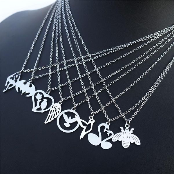 

bird wing bee swans bat dragon dove necklace stainless steel pendant women fashion animals jewelry gift necklaces, Silver