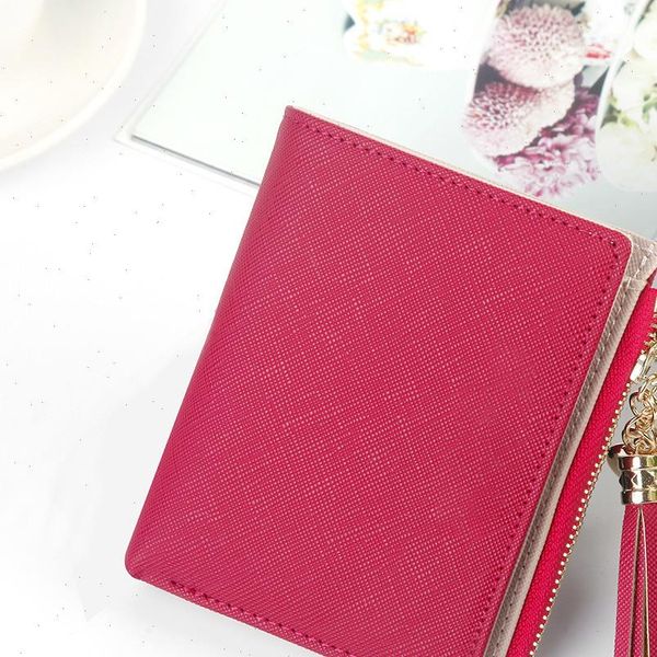 

womens wallet cute student tassel pendant short trend small fashion pu coin purse ladies card bag for women, Red;black