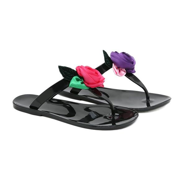 

sandals jelly slipper women bohemian summer red 3d flower beach shoes casual black ladies flats flip flops sapatilha feminina