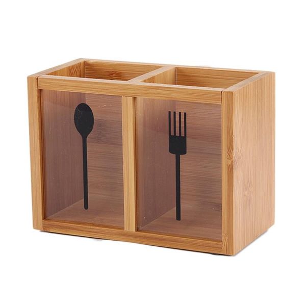

modern style kitchenware storage box bamboo knife fork spoons chopsticks double grids kitchen tableware bottles & jars