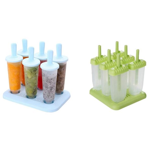 

pack no bpa reusable ice cream diy molds holders with tray and sticks popsicles maker fun for kids-green baking moulds
