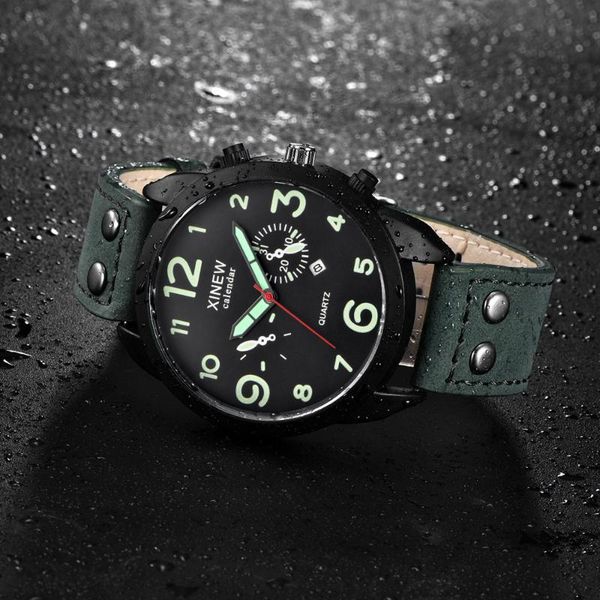 

wristwatches trend fashion leather band analog quartz round wrist men's watch party decoration calendar business gift for male, Slivery;brown