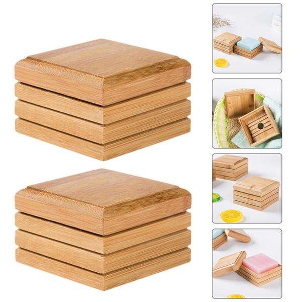 

2pcs bamboo soap dish drainage holder bathroom container (khaki) dishes