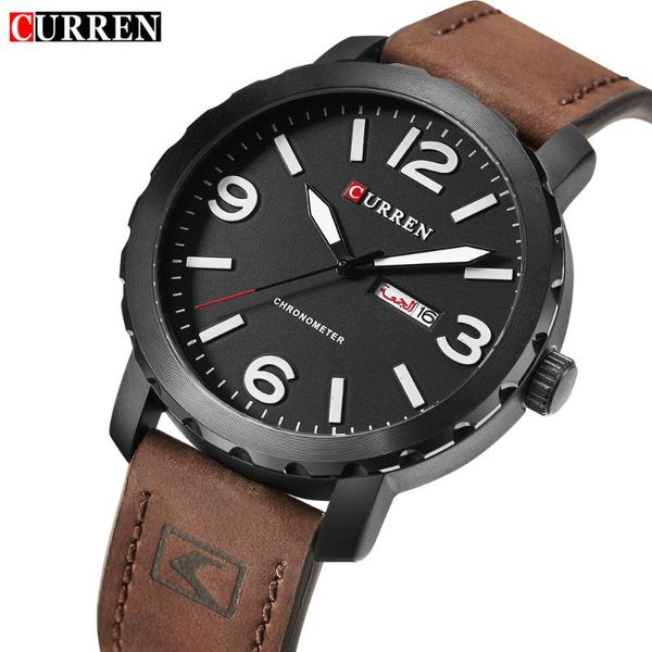 

wristwatches men watches curren fashion simple business wristwatch leather strap calendar male clock hodinky relogio masculino, Slivery;brown