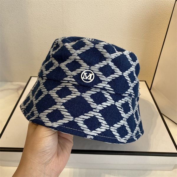 

check bucket hats wash denim decal check fisherman hat signature street p fashion summer hats woman basin hats woman zy, Blue;gray
