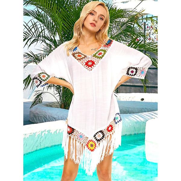 

women's swimwear beach dress 2021 cover ups for hand-woven solid color bathing suit women, White;black