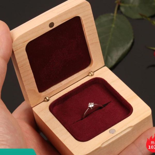 

jewelry pouches, bags 10pcs/lot natural wood box magnetic cover wooden ring earring stud holder wedding storage case gift boxes, Pink;blue