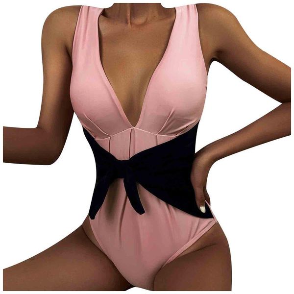 

women's swimwear 2021 swimsuit women one piece solid deep v-neck bodysuit sleeveless backless swim wear baÃ±adores mujer, White;black